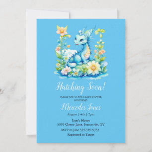 Blue Dragon Floral Hatching Soon Baby shower Kaart