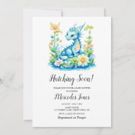 Blue Dragon Floral Hatching Soon Baby shower Kaart