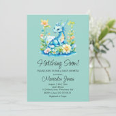 Blue Dragon Floral Hatching Soon Baby shower Kaart (Staand voorkant)