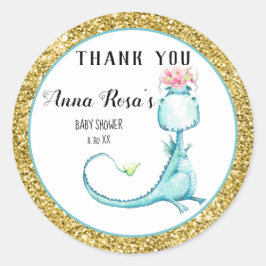 *~* Blue Dragon Glitter Baby Girl Shower Bedankt Ronde Sticker