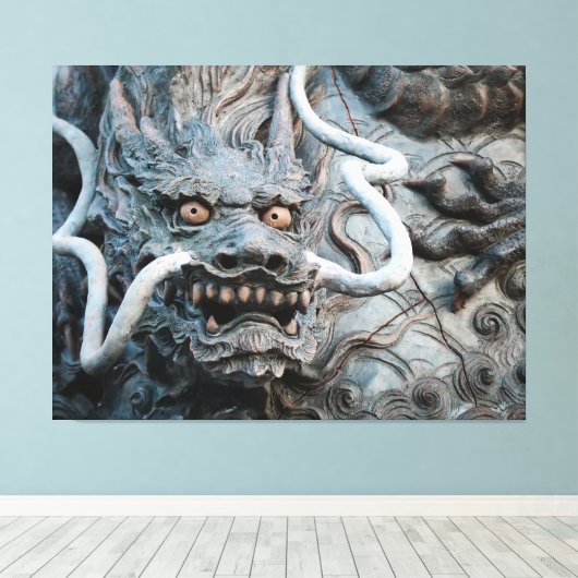 Blue Dragon Guardian van Kyoto-reisfoto's Canvas Afdruk (Insitu (Houten vloer))