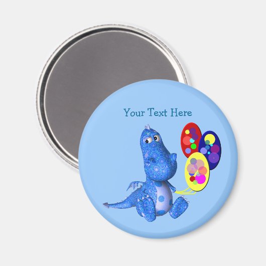 Blue Dragon Holding ballons Cute Magnet (Voorkant / Achterkant)