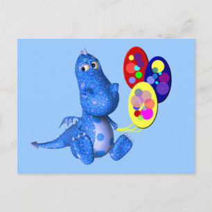 Blue Dragon Holding Balloons Cute Briefkaart