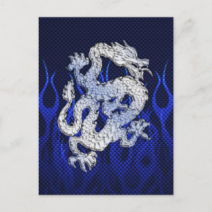 Blue Dragon in Chrome Carbon racing vlammen Briefkaart