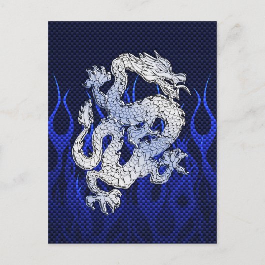 Blue Dragon in Chrome Carbon racing vlammen Briefkaart (Voorkant)