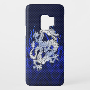 Blue Dragon in Chrome Carbon racing vlammen Case-Mate Samsung Galaxy S9 Hoesje