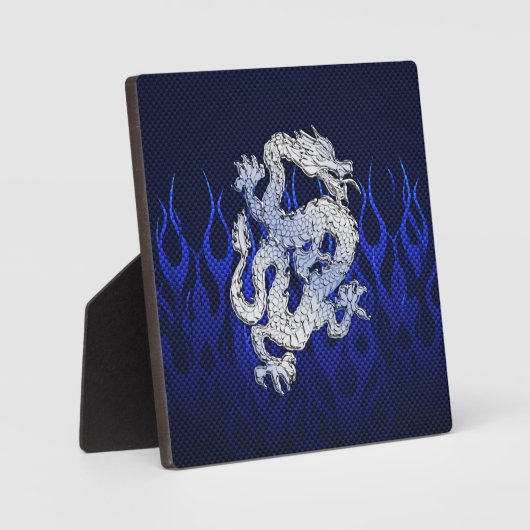 Blue Dragon in Chrome Carbon racing vlammen Fotoplaat (Voorkant)