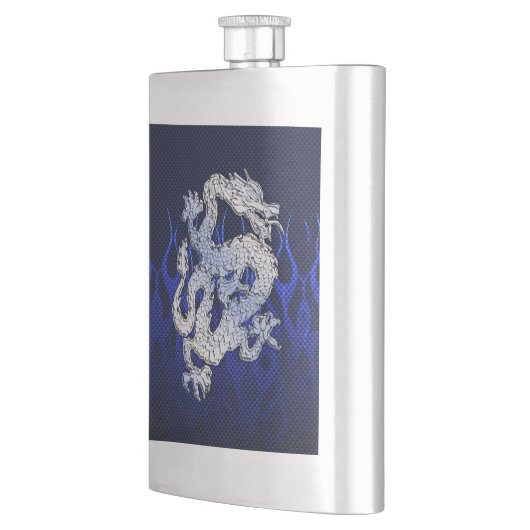 Blue Dragon in Chrome Carbon racing vlammen Heupfles (Links)