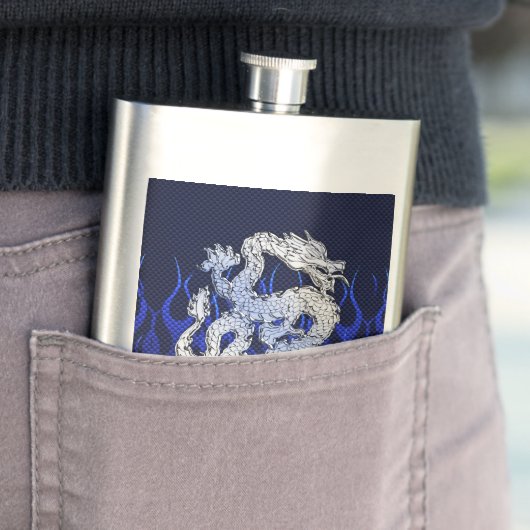 Blue Dragon in Chrome Carbon racing vlammen Heupfles (Voorbeeld)