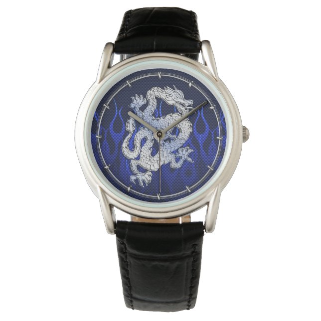 Blue Dragon in Chrome Carbon racing vlammen Horloge (Voorkant)