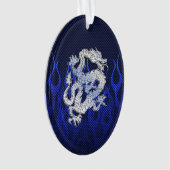 Blue Dragon in Chrome Carbon racing vlammen Ornament (voorkant)