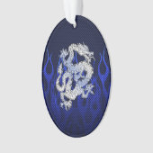 Blue Dragon in Chrome Carbon racing vlammen Ornament (voorkant)