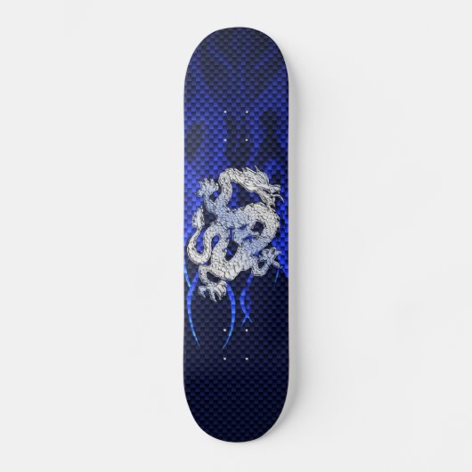 Blue Dragon in Chrome Carbon racing vlammen Persoonlijk Skateboard (Voorkant)