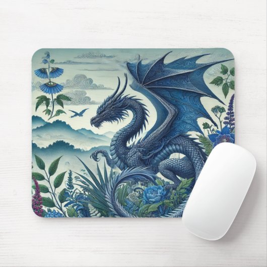 Blue Dragon-Muismat | Fantasy-geïnspireerd bureau Muismat (Met muis)