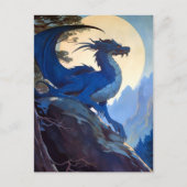 Blue Dragon Night Full Moon Fantasy Art Briefkaart (Voorkant)