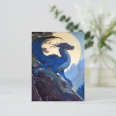 Blue Dragon Night Full Moon Fantasy Art Briefkaart (Staand voorkant)