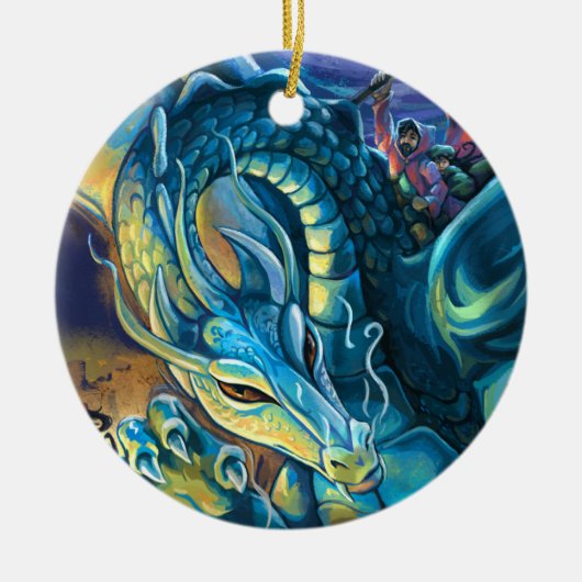 Blue Dragon Rider Keramisch Ornament (Voorkant)