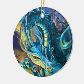 Blue Dragon Rider Keramisch Ornament (Links)