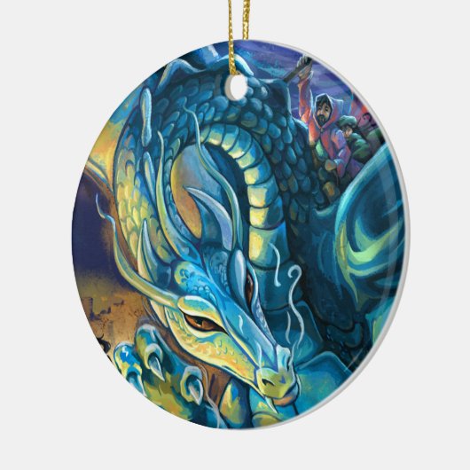 Blue Dragon Rider Keramisch Ornament (Links)