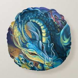 Blue Dragon Rider Rond Kussen