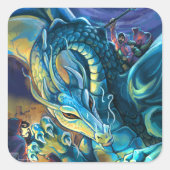 Blue Dragon Rider Vierkante Sticker (Voorkant)
