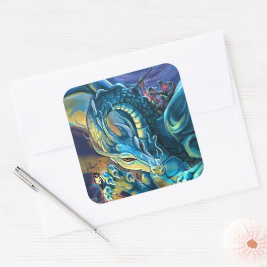 Blue Dragon Rider Vierkante Sticker (Envelop)