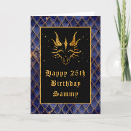 Blue Dragon Scales Faux Glitter Happy Birthday Kaart