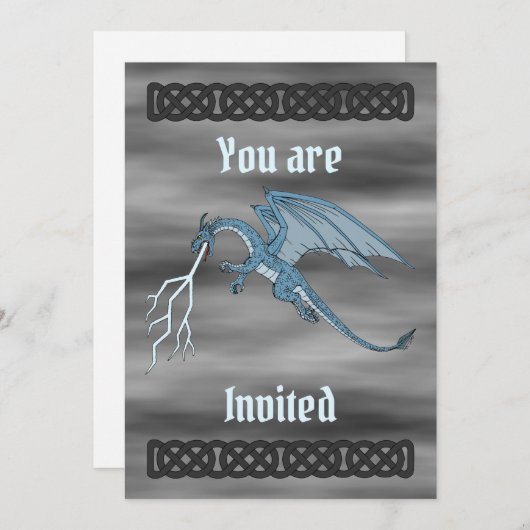 Blue Dragon Spitting Lightning Invitation Kaart (Voorkant / Achterkant)