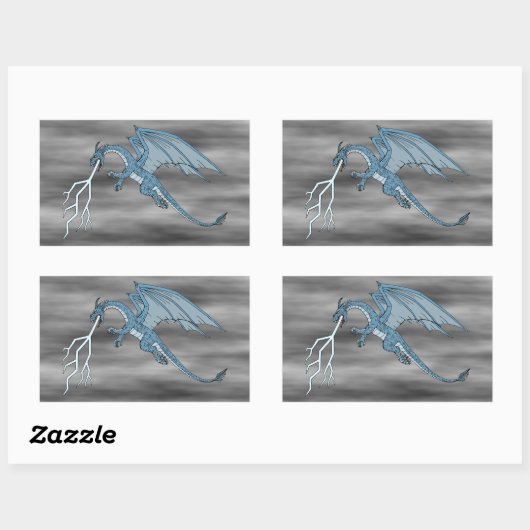Blue Dragon Spitting Lightning Rechthoekige Sticker (Vel)