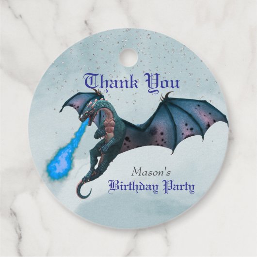 Blue Dragon Verjaardag Dank u Bedankjes Labels (Achterkant)