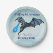 Blue Dragon verjaardagsfeestje Papieren Bordje (Voorkant)