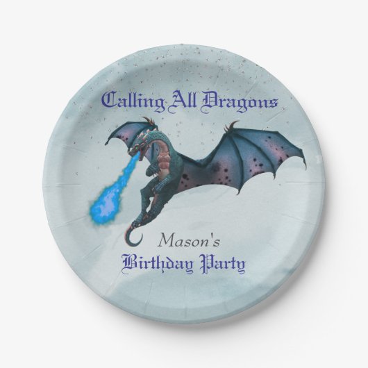 Blue Dragon verjaardagsfeestje Papieren Bordje (Voorkant)