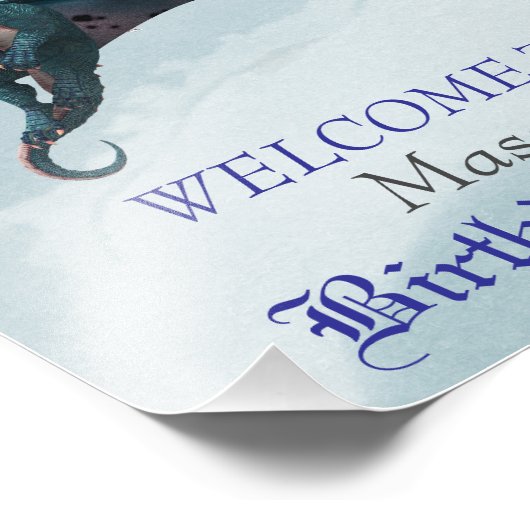 Blue Dragon Verjaardagsfeestje Welkom Foto Afdruk (Hoek)