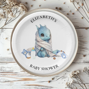 Blue Dragon Waterverf Baby shower Papieren Bordje