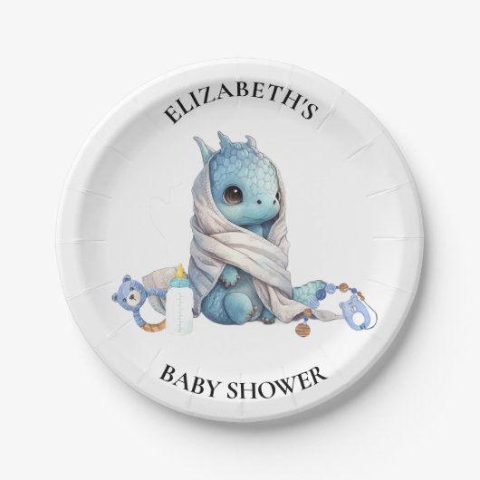 Blue Dragon Waterverf Baby shower Papieren Bordje (Voorkant)