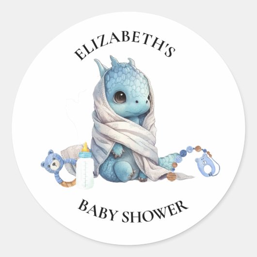 Blue Dragon Waterverf Baby shower Ronde Sticker (Voorkant)