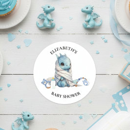 Blue Dragon Waterverf Baby shower Ronde Sticker
