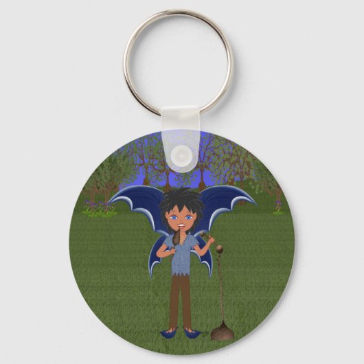 Blue Dragon Winged Musical Boy Faerie Sleutelhanger (Voorkant)