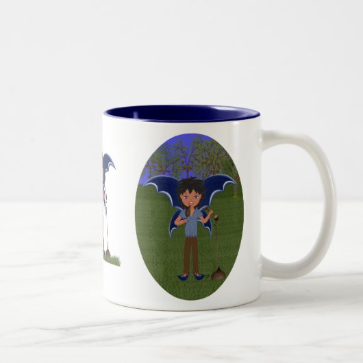 Blue Dragon Winged Musical Boy Faerie Tweekleurige Koffiemok (Rechts)