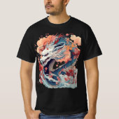 Blue Dragon with Blossoms and Clouds T-shirt (Voorkant)