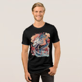 Blue Dragon with Blossoms and Clouds Tri-Blend Shirt (Voorkant volledig)