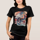 Blue Dragon with Blossoms and Clouds Tri-Blend Shirt (Voorkant)