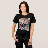 Blue Dragon with Blossoms and Clouds Tri-Blend Shirt (Voorkant volledig)