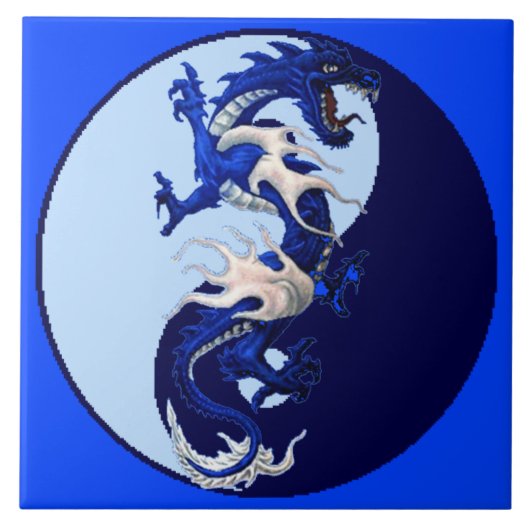 Blue Dragon Yin Yang tegels Tegeltje (Voorkant)