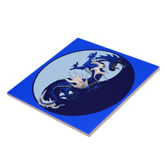 Blue Dragon Yin Yang tegels Tegeltje (Zijkant)