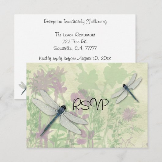 Blue Dragonflies Weddenschappen Reception RSVP (Voorkant / Achterkant)