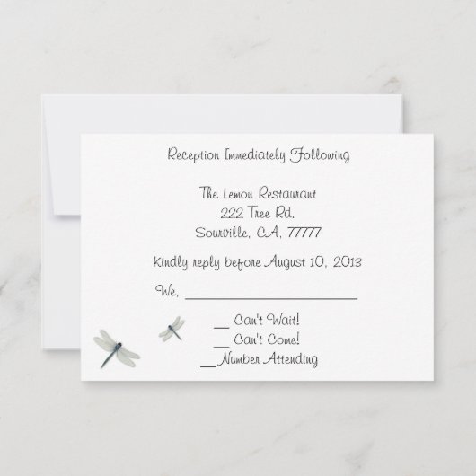 Blue Dragonflies Weddenschappen Reception RSVP Kaartje (Achterkant)