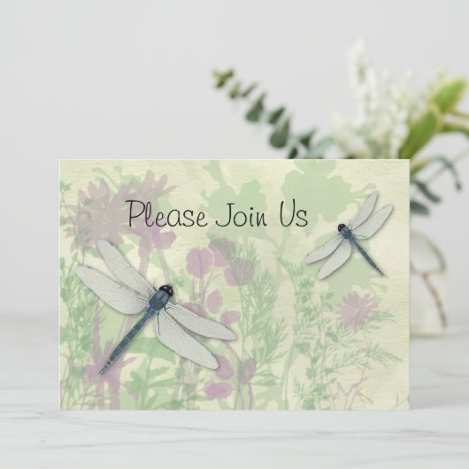 Blue Dragonflies Wedding Uitnodiging (Staand voorkant)