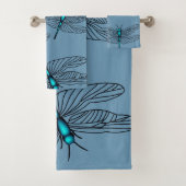 Blue Dragonfly Bathroon Towel Set Bad Handdoek (Insitu)