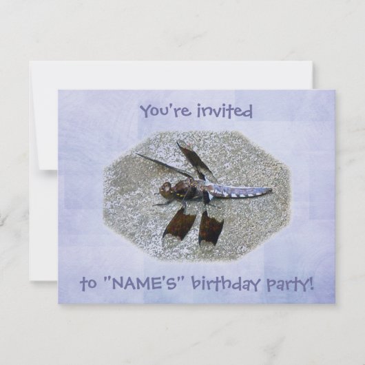 Blue Dragonfly Birthday Party Invitation Kaart (Voorkant)